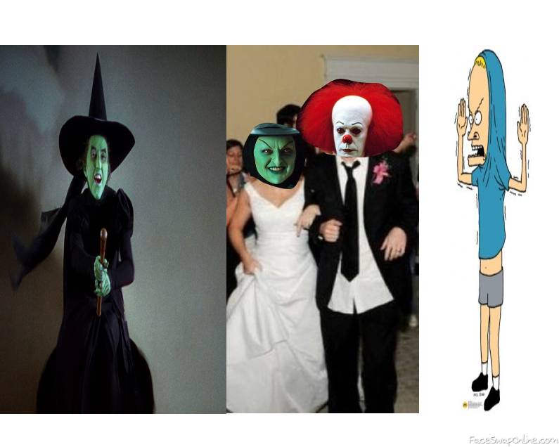 Wicked witch of the West's daughter wedding with Pennywise, with Wicked witch and Cornholio as guests