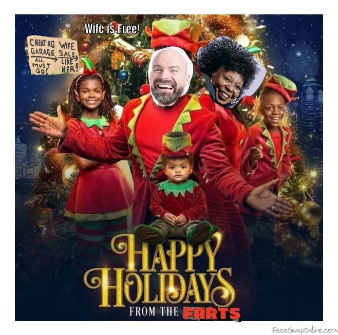 Bald Guy and Whoopie Goldberg's 2021 Family Christmas photo