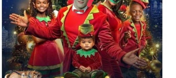 Pee Wee Herman, Wicked Witch of the West Family 2021 Christmas photo with an offer and the family dog pooing