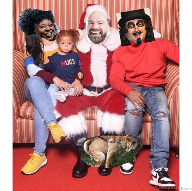 Whoopie Goldberg, Bald Guy, Svengoolie's Santa picture with the family dog pooing on Santa's boots