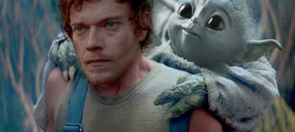 Theon Greyjoy carrying Baby Yoda