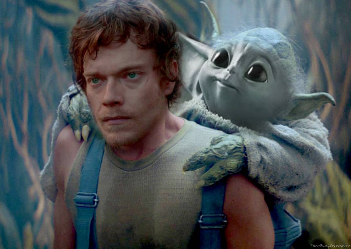 Theon Greyjoy carrying Baby Yoda