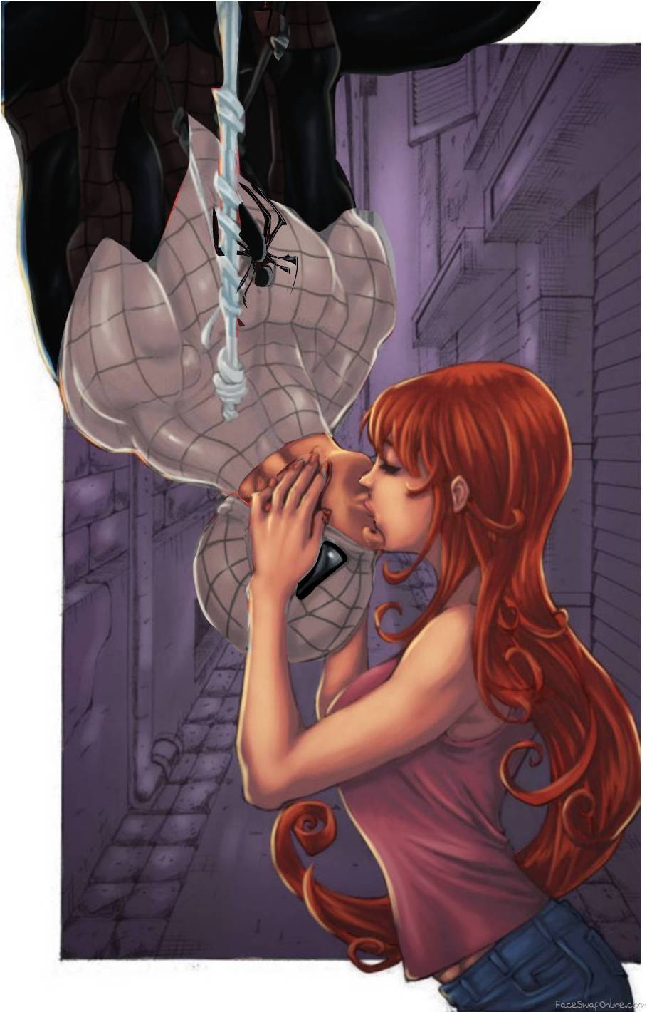 Spider-Man (Harry Osborn) and Mary Jane passionately tongue-kissing V2