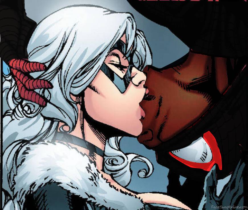 Spider-Man(Miles Morales) and Black Cat tongue-kissing