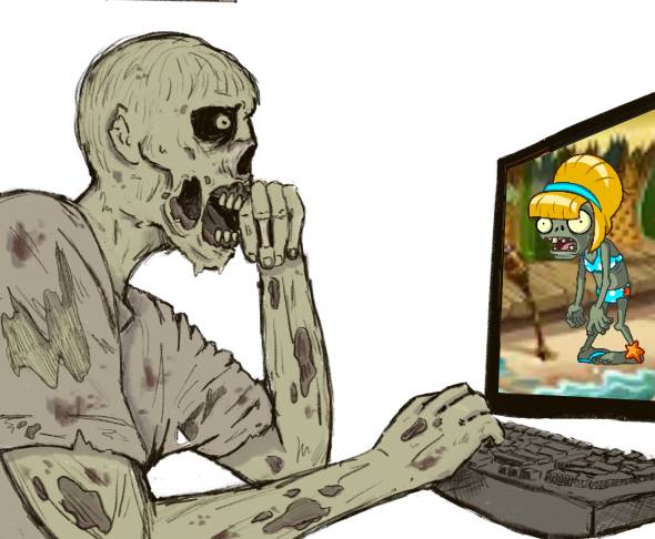 zombie doing his zombie "homework"